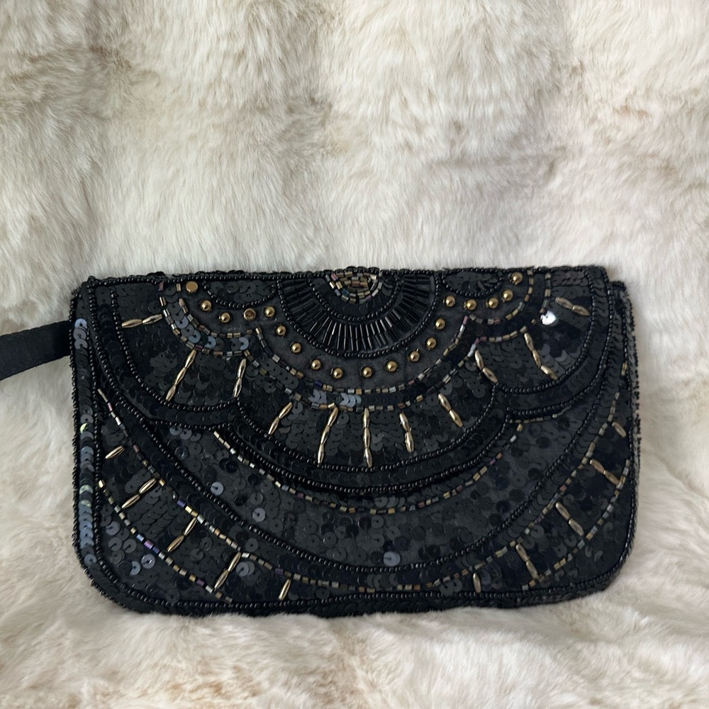 Vintage Handmade Beaded Black Gatsby Clutch